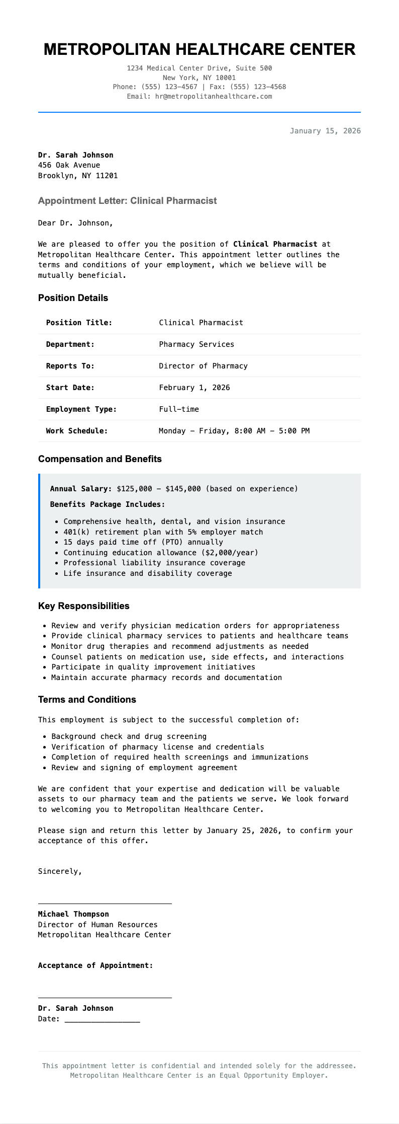Minimalist invoice pharmacist appointment letter